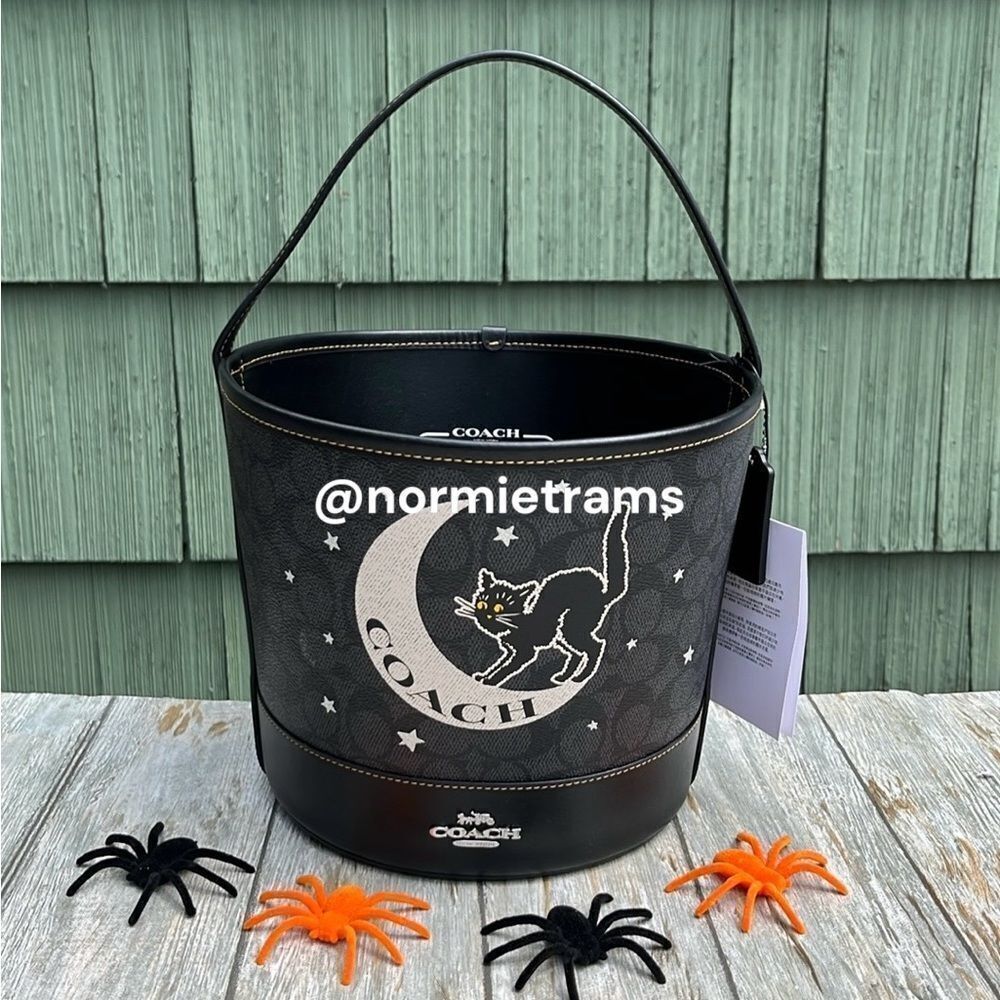 Trick Or Treat Bucket In Signature Canvas With Halloween Graphic Handbag Purse